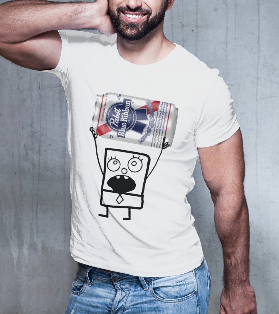 Pabst Blue Ribbon Doodlebob SpongeBob SquarePants Canned Beer Character T-Shirt