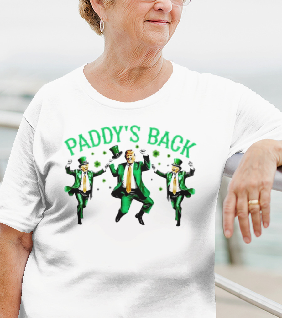Paddy's Back St Patrick's Day Dancing Figures In Green Suit And Top Hat T-Shirt