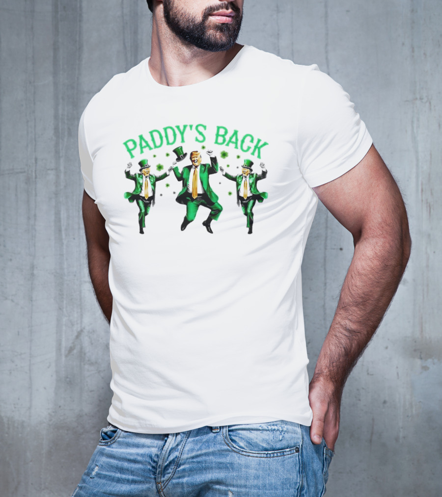 Paddy's Back St Patrick's Day Dancing Figures In Green Suit And Top Hat T-Shirt