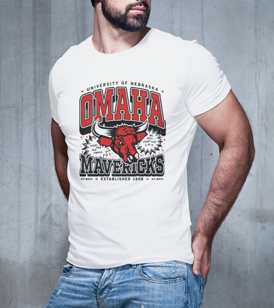 Omaha Mavericks Max Collegiate Bull Symbol With Stars T-Shirt