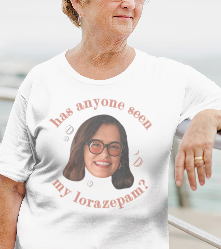 "Parker Posey Has Anyone Seen My Lorazepam Face Glasses Circular Text" T-Shirt