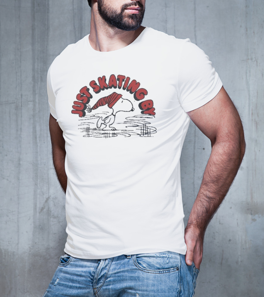 Peanuts Snoopy Just Skating By Winter Holiday Sweater Skating Scene T-Shirt
