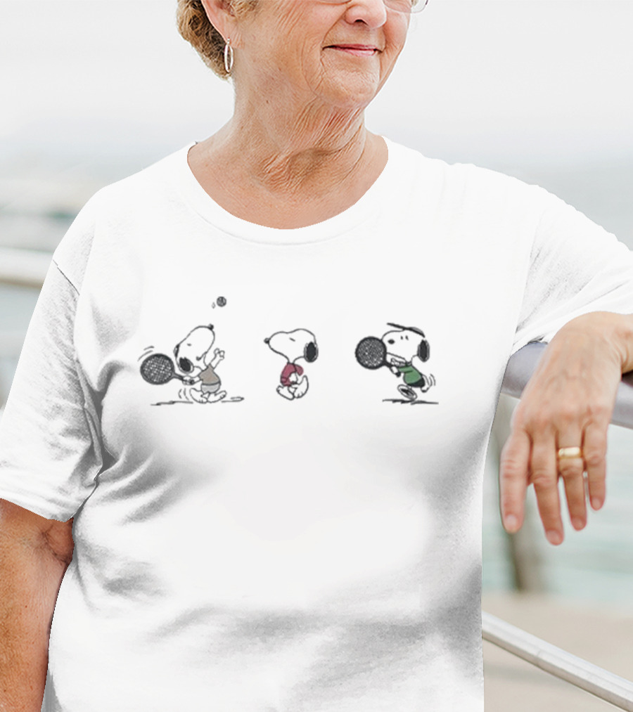 Peanuts Snoopy Tennis Trio Playing Vintage Style T-Shirt