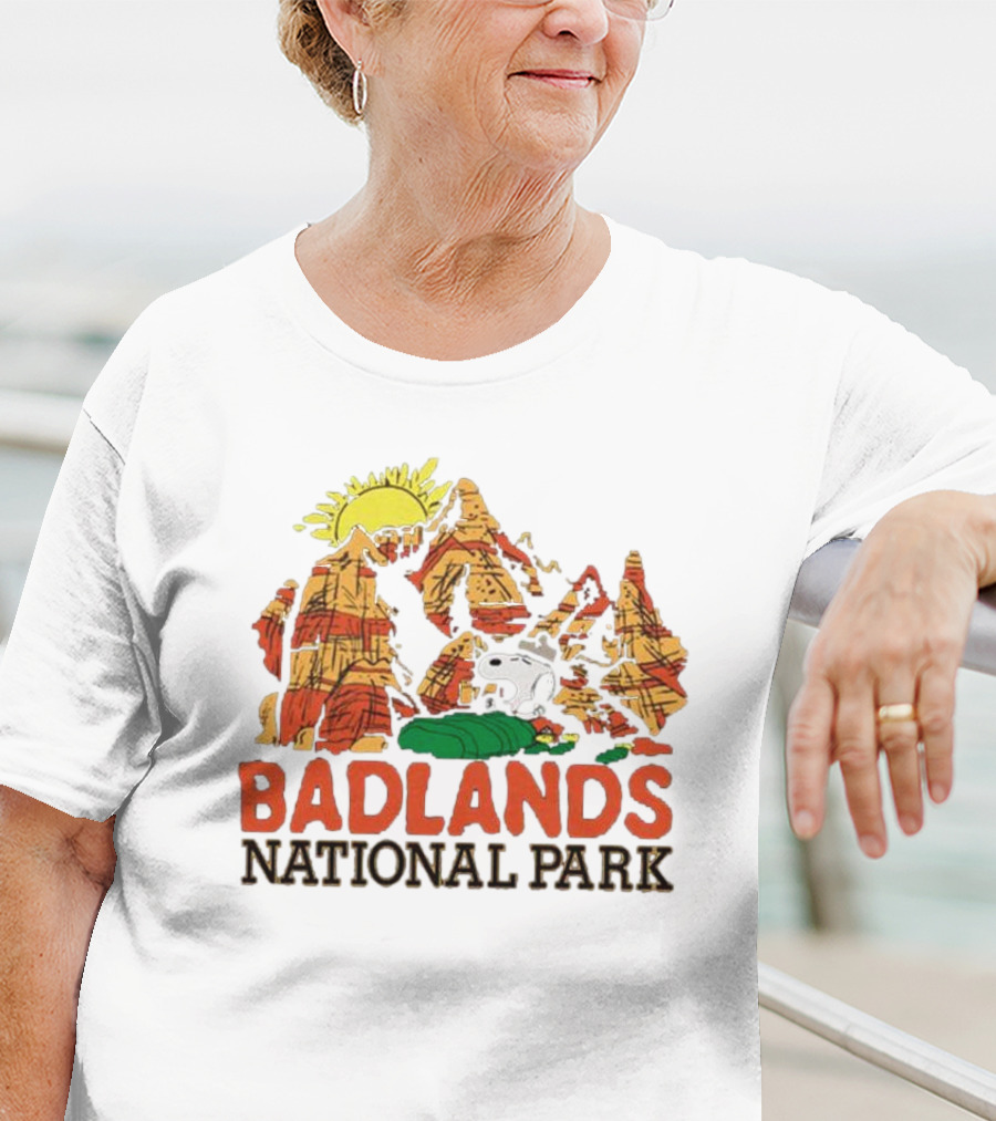 Peanuts Snoopy Badlands National Park Sun And Rock Formation T-Shirt