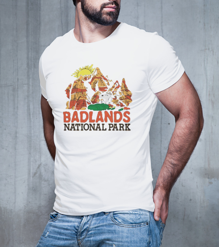 Peanuts Snoopy Badlands National Park Sun And Rock Formation T-Shirt