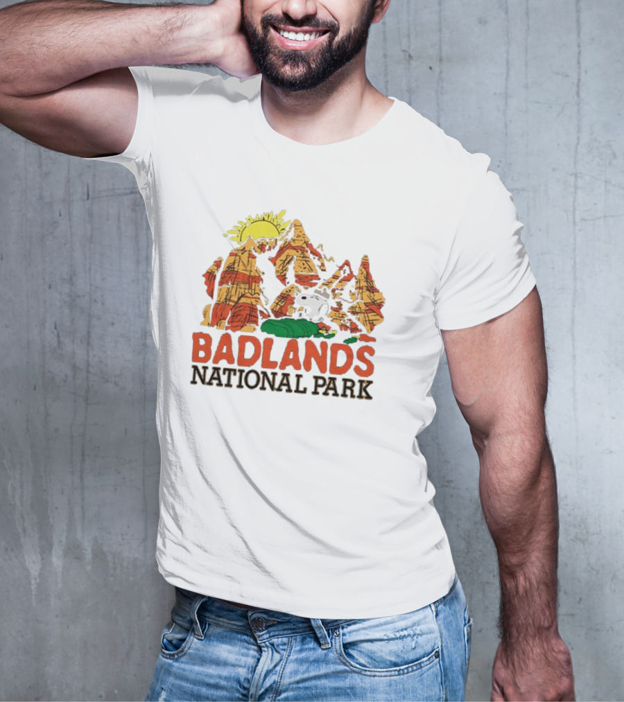 Peanuts Snoopy Badlands National Park Sun And Rock Formation T-Shirt