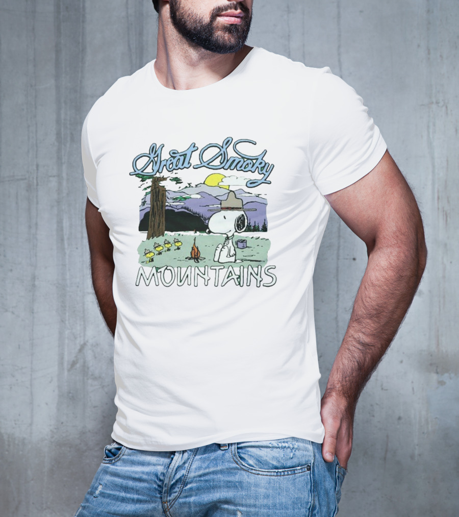 Snoopy Great Smoky Mountains Camping Scene With Woodstock Characters T-Shirt