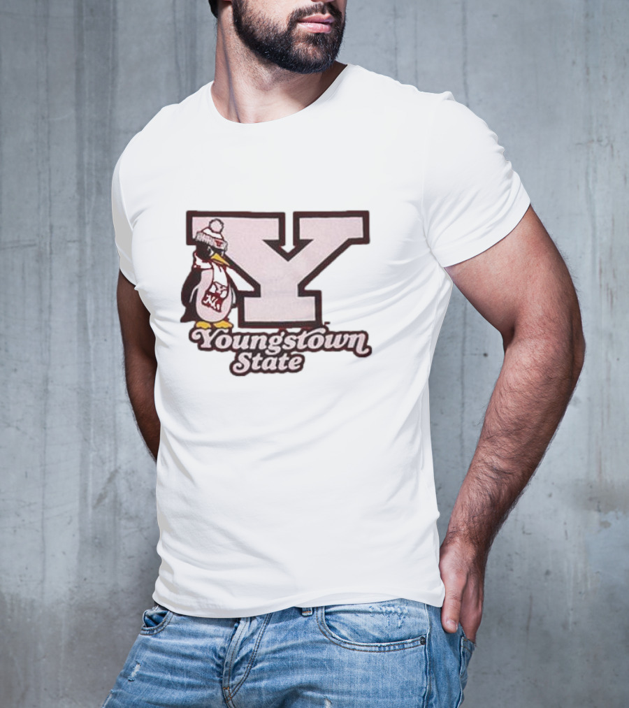 Youngstown State Pete Block Y Logo And Penguin With Scarf T-Shirt