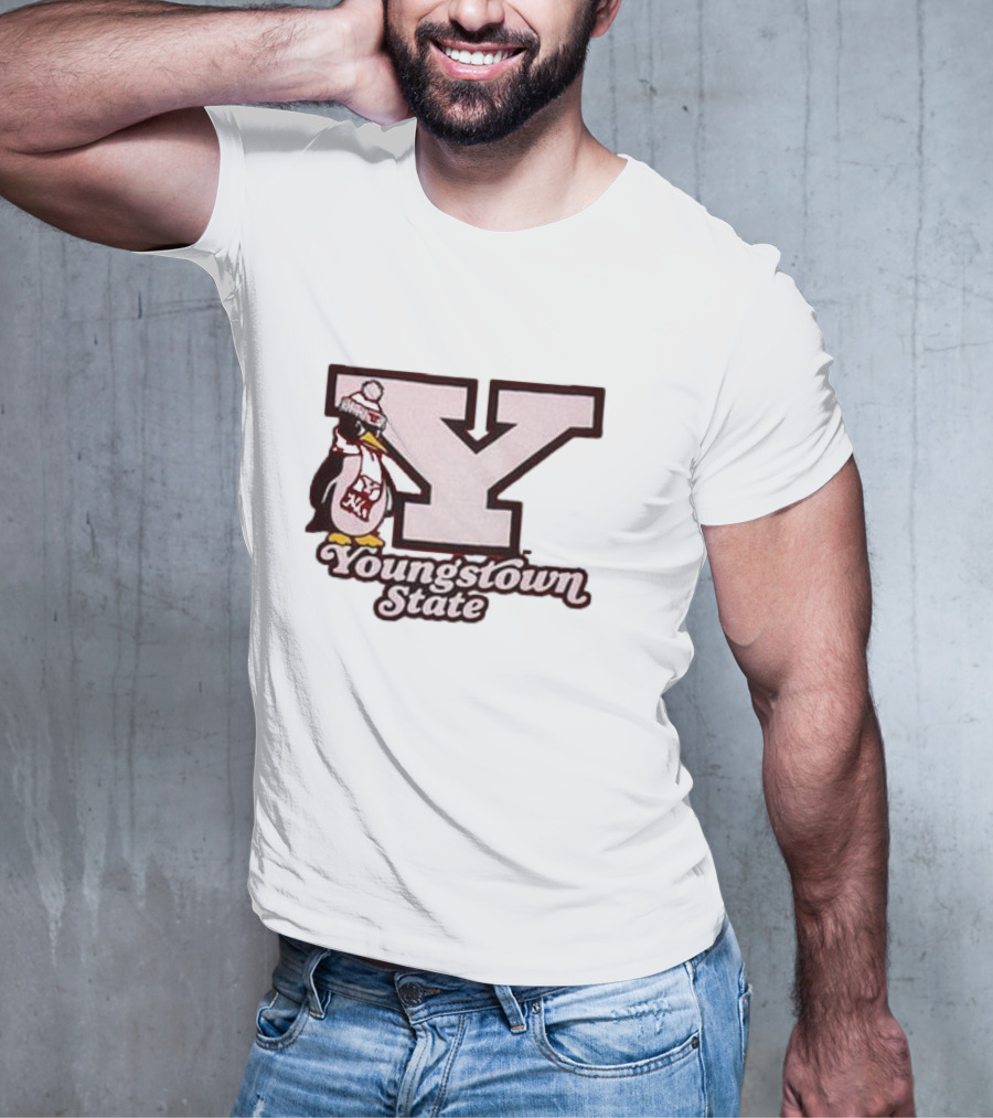 Youngstown State Pete Block Y Logo And Penguin With Scarf T-Shirt