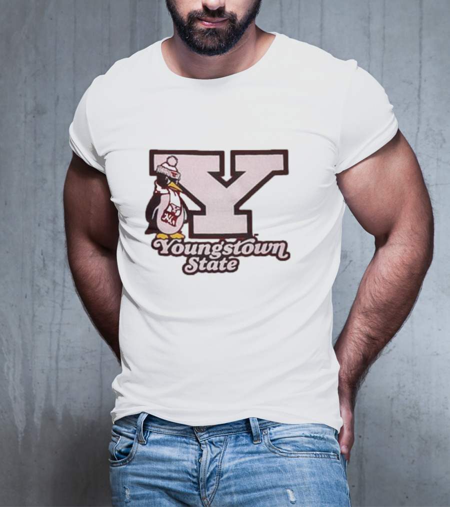 Youngstown State Pete Block Y Logo And Penguin With Scarf T-Shirt