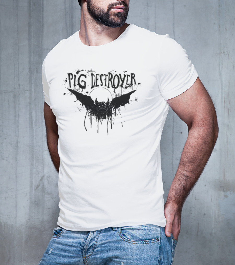 Pig Destroyer Heavy Metal Band Logo With Bat And Splatter Elements T-Shirt