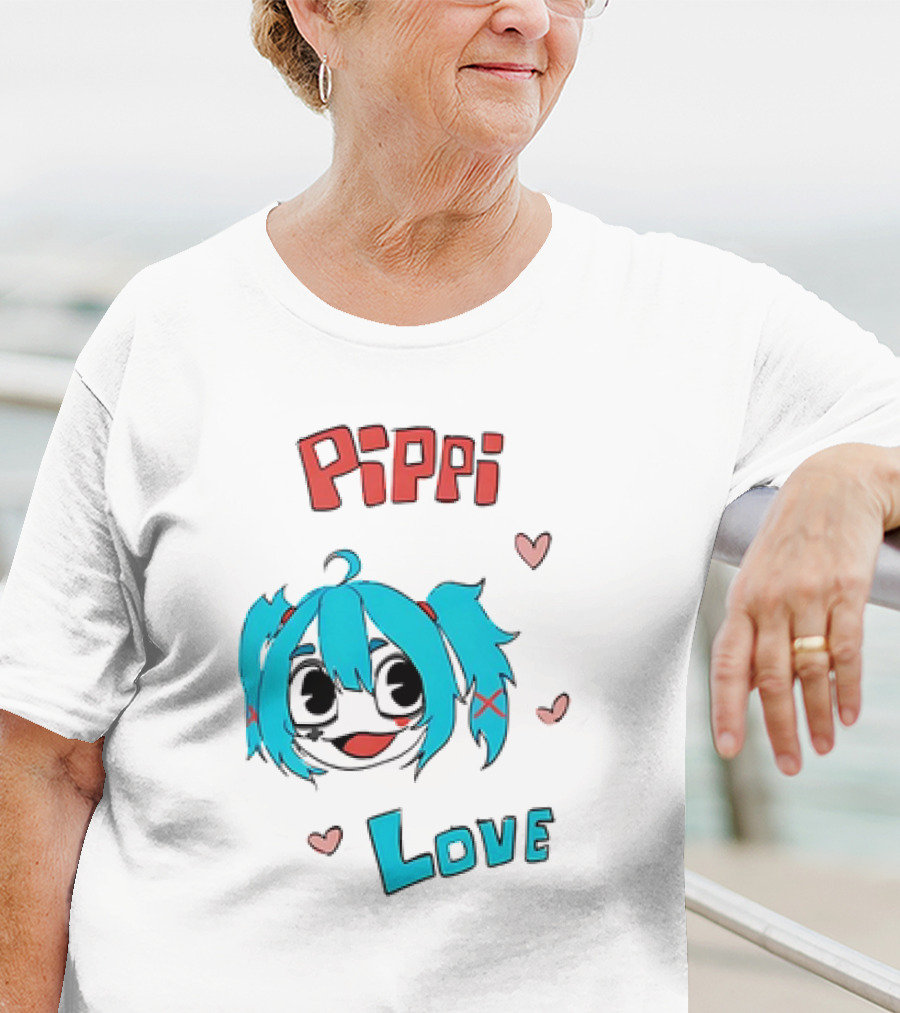 Pippi Love Blue Hair Cute Hearts T-Shirt