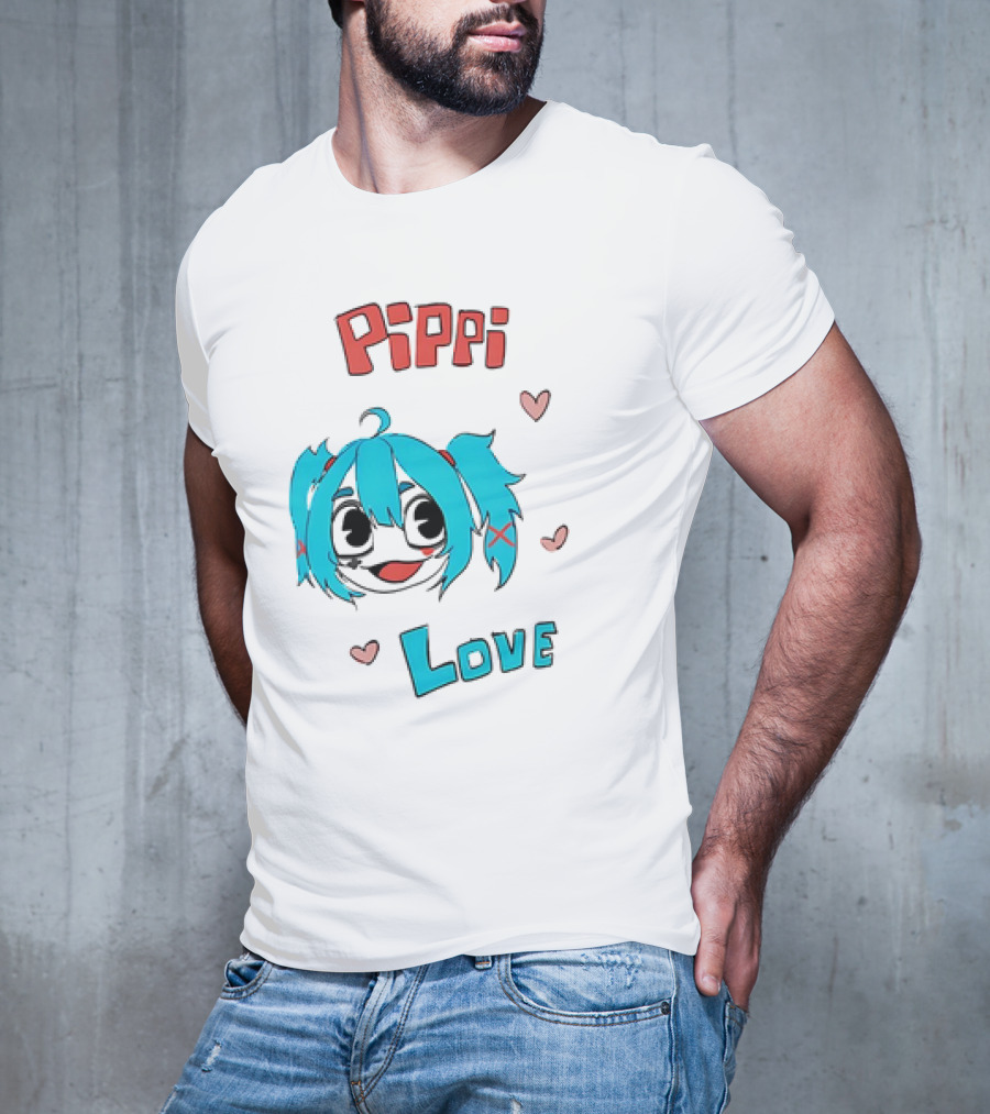 Pippi Love Blue Hair Cute Hearts T-Shirt
