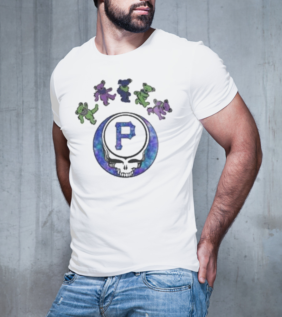 Pittsburgh Pirates 2025 Grateful Dead Skull And Dancing Bears Night Baseball T-Shirt