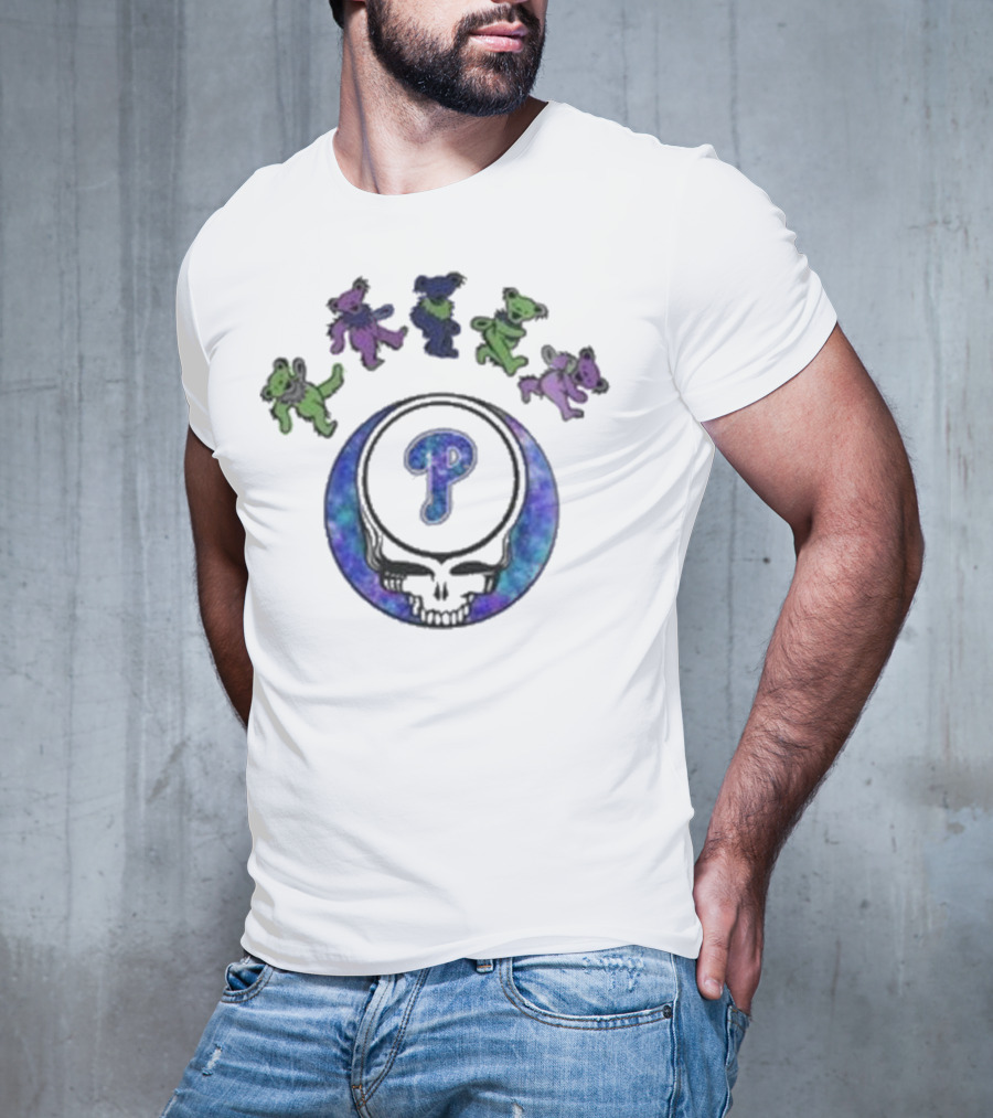 Philadelphia Phillies 2025 Grateful Dead Night Skull And Dancing Bears T-Shirt