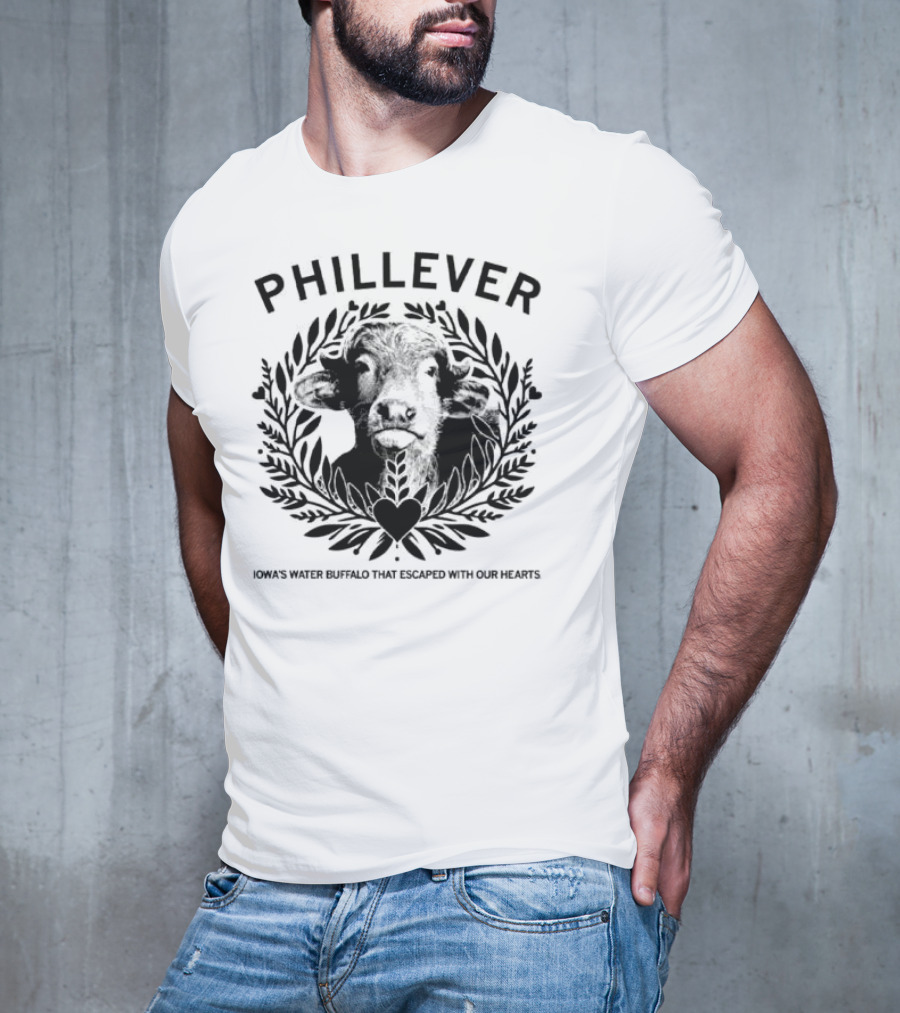 Phillever Iowa Water Buffalo Escaped Hearts T-Shirt