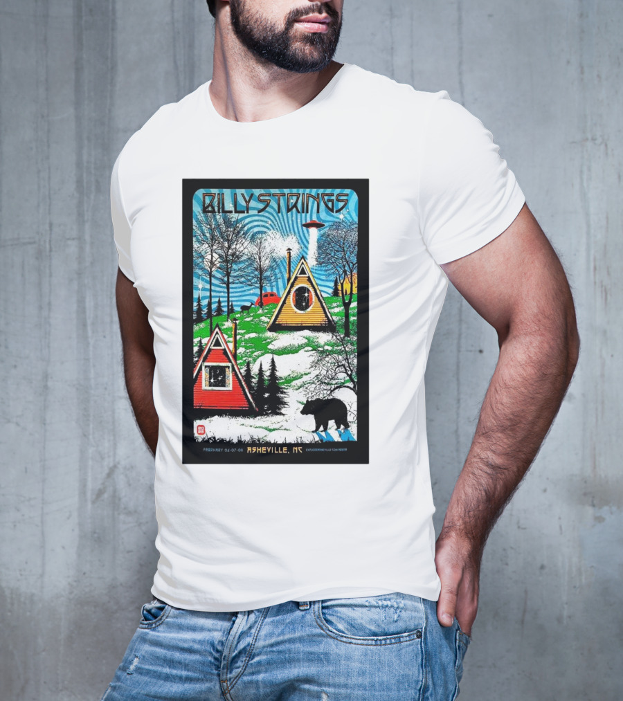 Billy Strings Feb 6-8 2025 ExploreAsheville.com Arena NC Cabin UFO Bear Forest T-Shirt