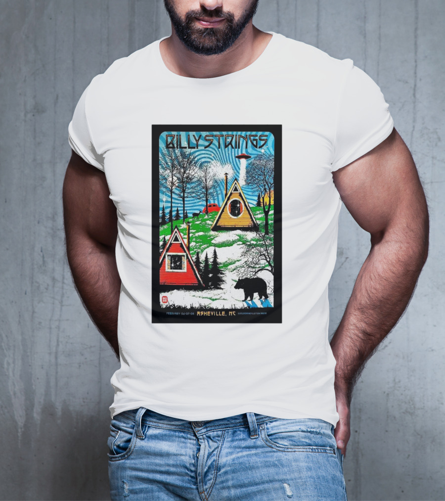 Billy Strings Feb 6-8 2025 ExploreAsheville.com Arena NC Cabin UFO Bear Forest T-Shirt
