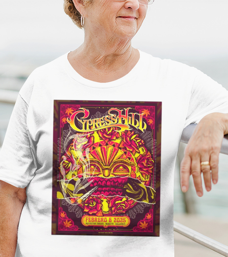 Cypress Hill Febrero 6 2025 Movistar Arena Bogotá Colombia Sun Mask Smoking Roses T-Shirt