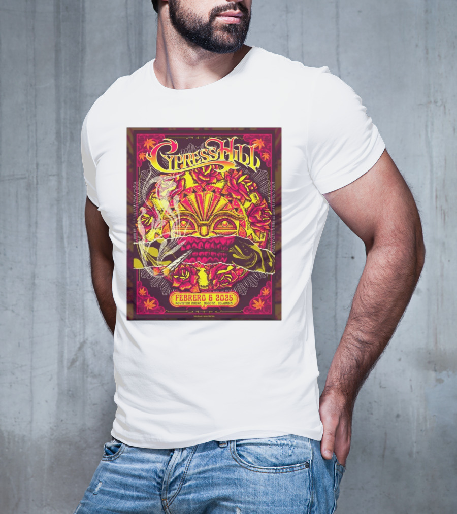Cypress Hill Febrero 6 2025 Movistar Arena Bogotá Colombia Sun Mask Smoking Roses T-Shirt