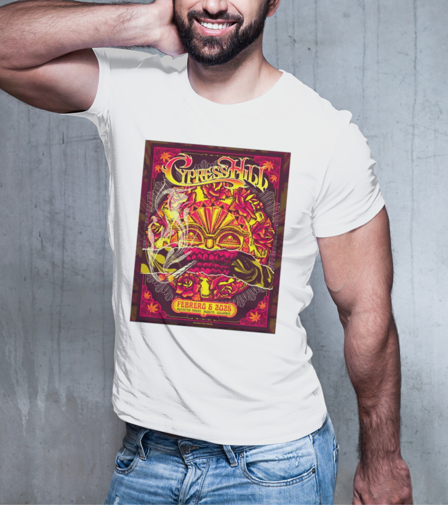 Cypress Hill Febrero 6 2025 Movistar Arena Bogotá Colombia Sun Mask Smoking Roses T-Shirt