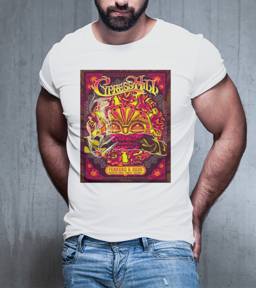 Cypress Hill Febrero 6 2025 Movistar Arena Bogotá Colombia Sun Mask Smoking Roses T-Shirt
