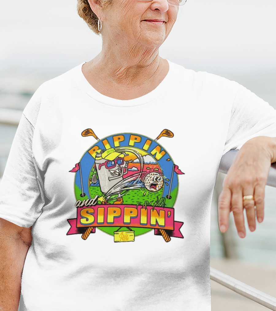 Rippin’ And Sippin’ Golf Old Row Funny Cartoon Golfing Cooler T-Shirt