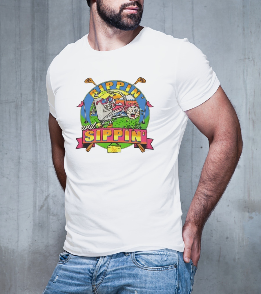 Rippin’ And Sippin’ Golf Old Row Funny Cartoon Golfing Cooler T-Shirt
