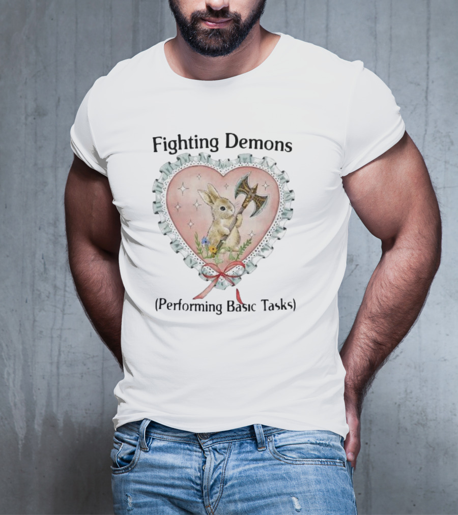 Rabbit With Axe In Heart Frame Surrounded By Stars And Flowers T-Shirt