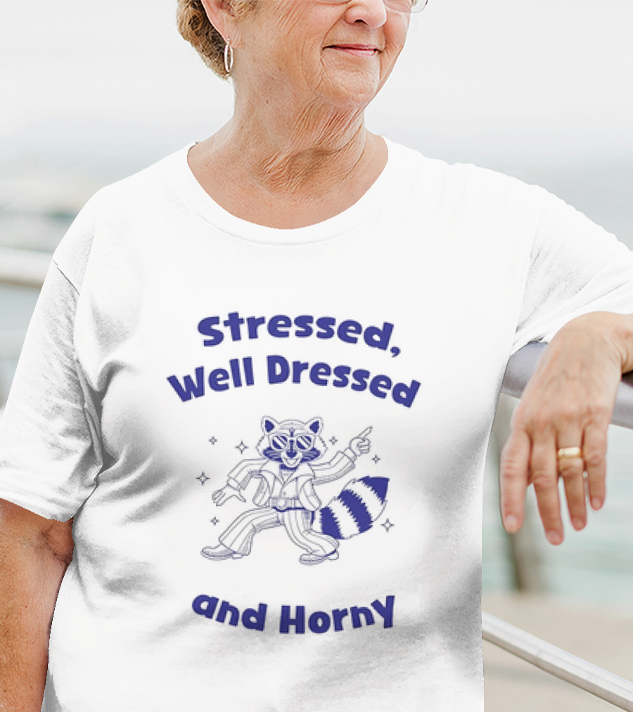 Stressed Well Dressed And Horny Raccoon With Sparkles T-Shirt