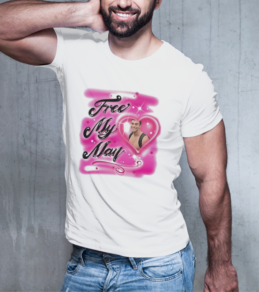 Free My Man Luigi Mangione Heart Pink Background T-Shirt