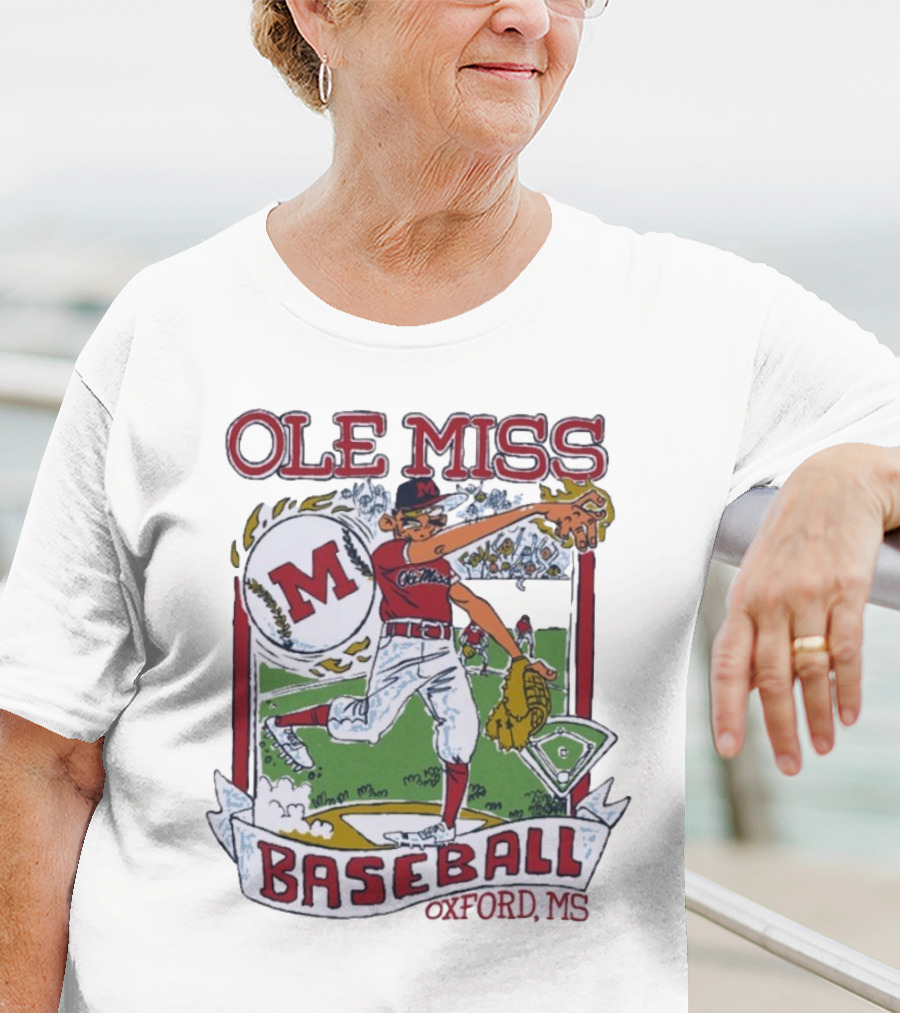 Ole Miss Baseball Oxford MS Pitcher Illustration With M Logo T-Shirt