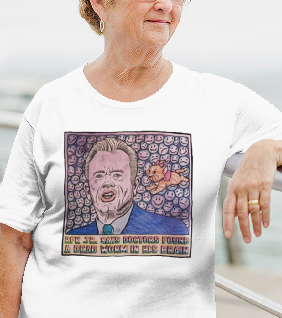 RFK Jr Says Doctors Found A Dead Worm In His Brain Surrounded By Smiley Faces And Cartoon Dog T-Shirt