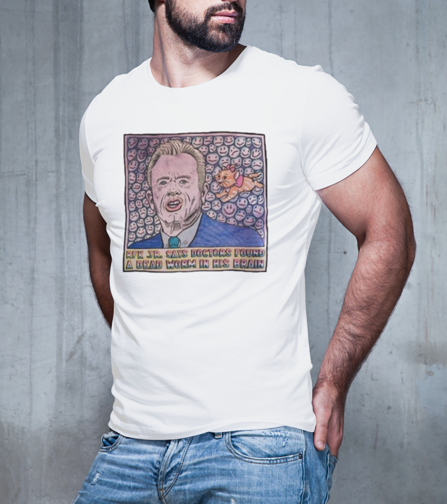 RFK Jr Says Doctors Found A Dead Worm In His Brain Surrounded By Smiley Faces And Cartoon Dog T-Shirt