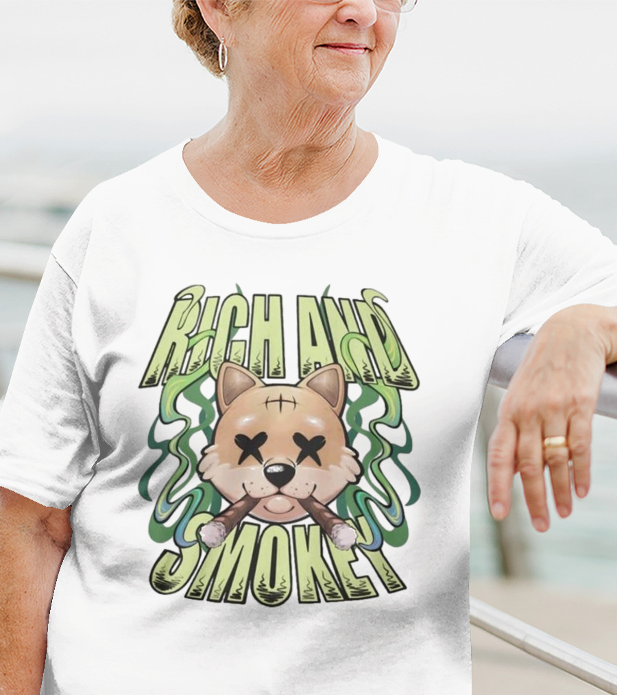 Rich And Smoke Green Smokey Dog Face With Crossed Eyes T-Shirt