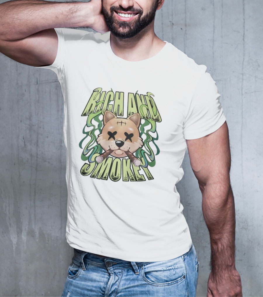 Rich And Smoke Green Smokey Dog Face With Crossed Eyes T-Shirt