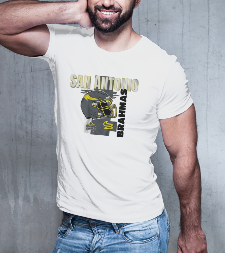San Antonio Brahmas Football Helmet Pillow Block And SB Logo T-Shirt