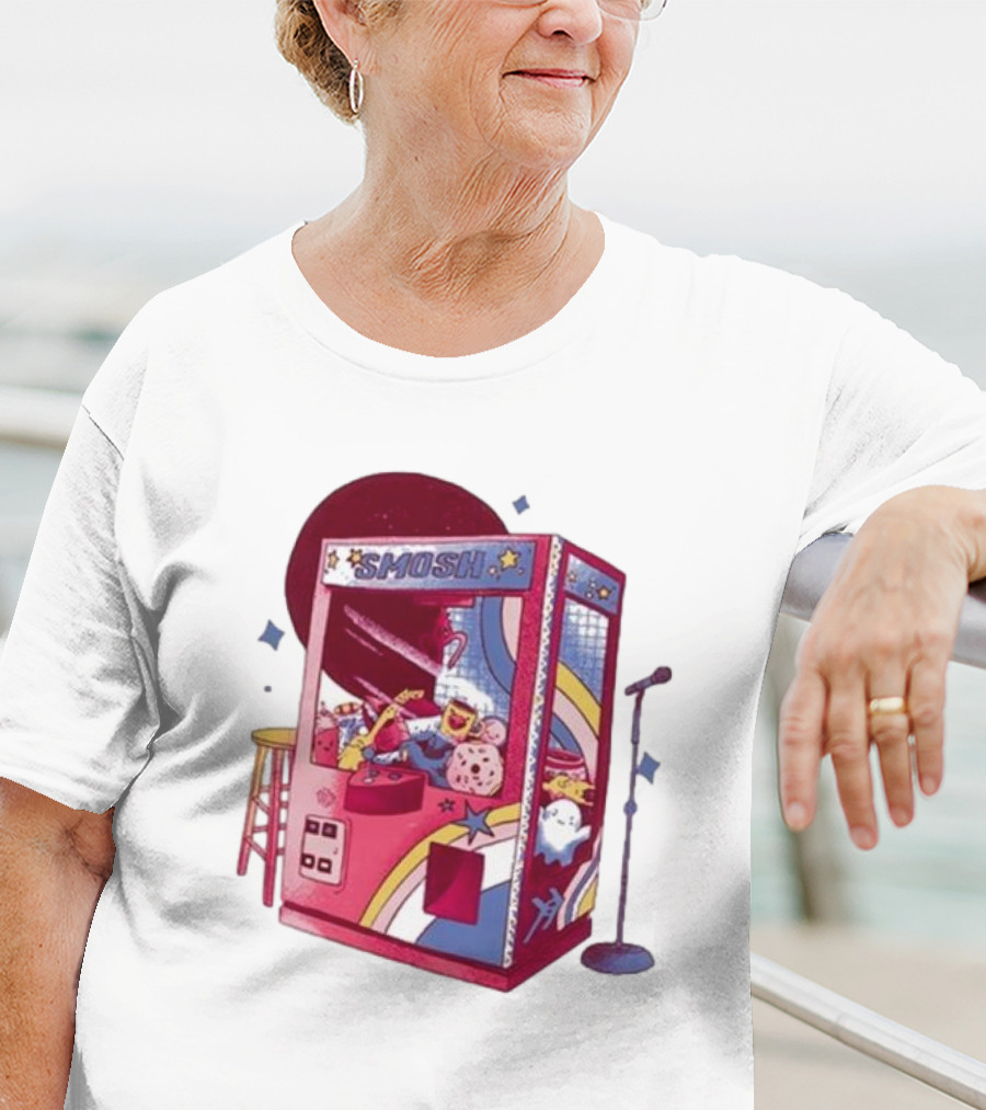 Smosh Pit Claw Machine Arcade Theme With Colorful Characters And Microphone T-Shirt