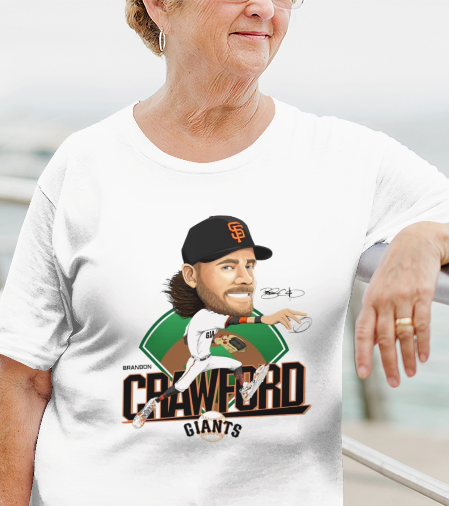 San Francisco Giants Brandon Crawford Caricature Celebrating Legendary Signature T-Shirt