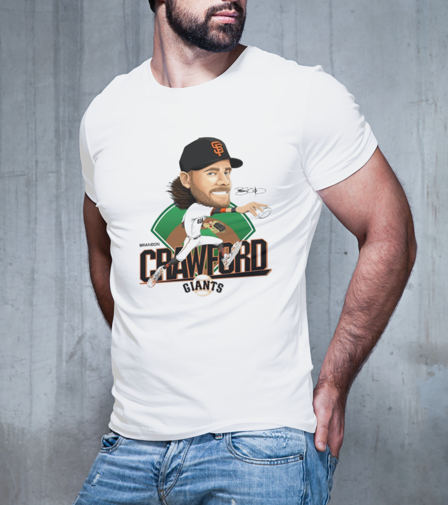 San Francisco Giants Brandon Crawford Caricature Celebrating Legendary Signature T-Shirt