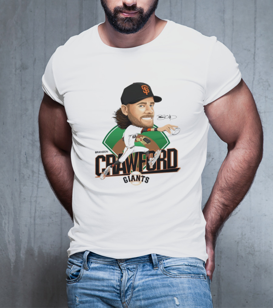 San Francisco Giants Brandon Crawford Caricature Celebrating Legendary Signature T-Shirt