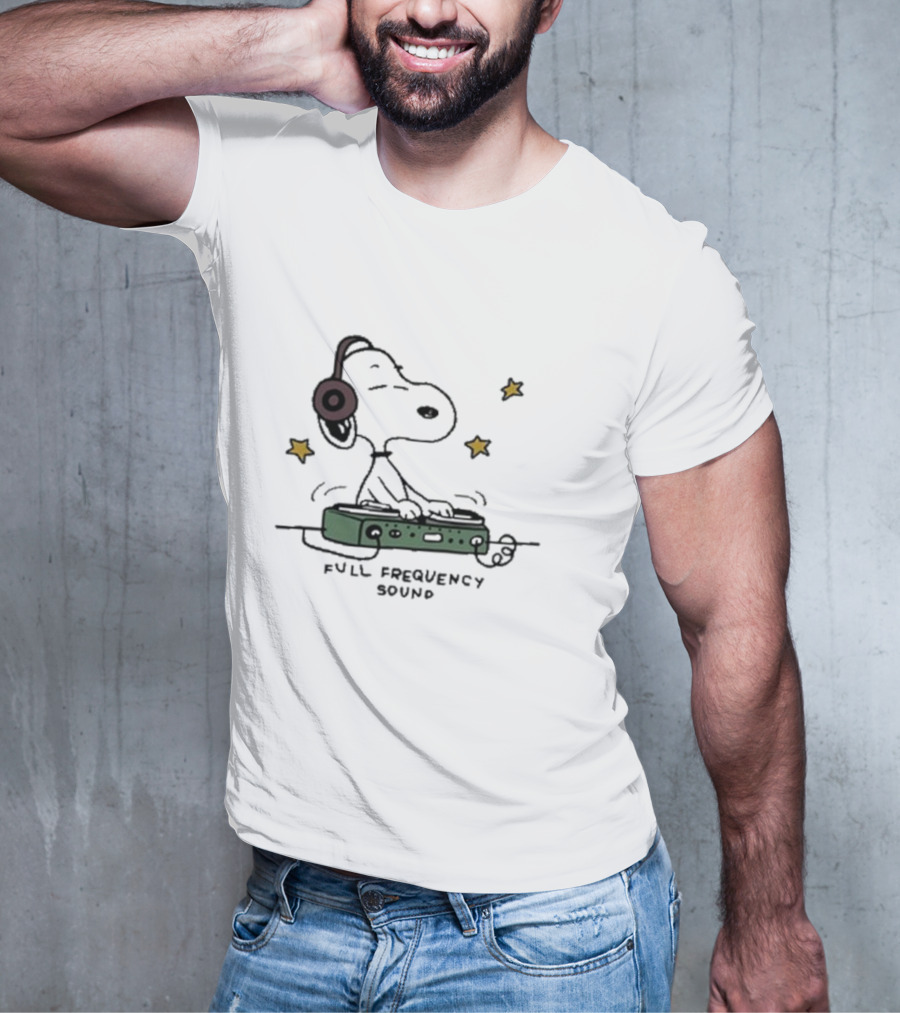 Snoopy Full Frequency Sound With Stars And Audio Equipment T-Shirt