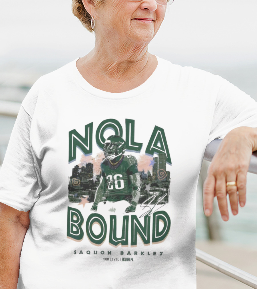 NOLA Bound Saquon Barkley Philadelphia Eagles NFLPA Signature T-Shirt