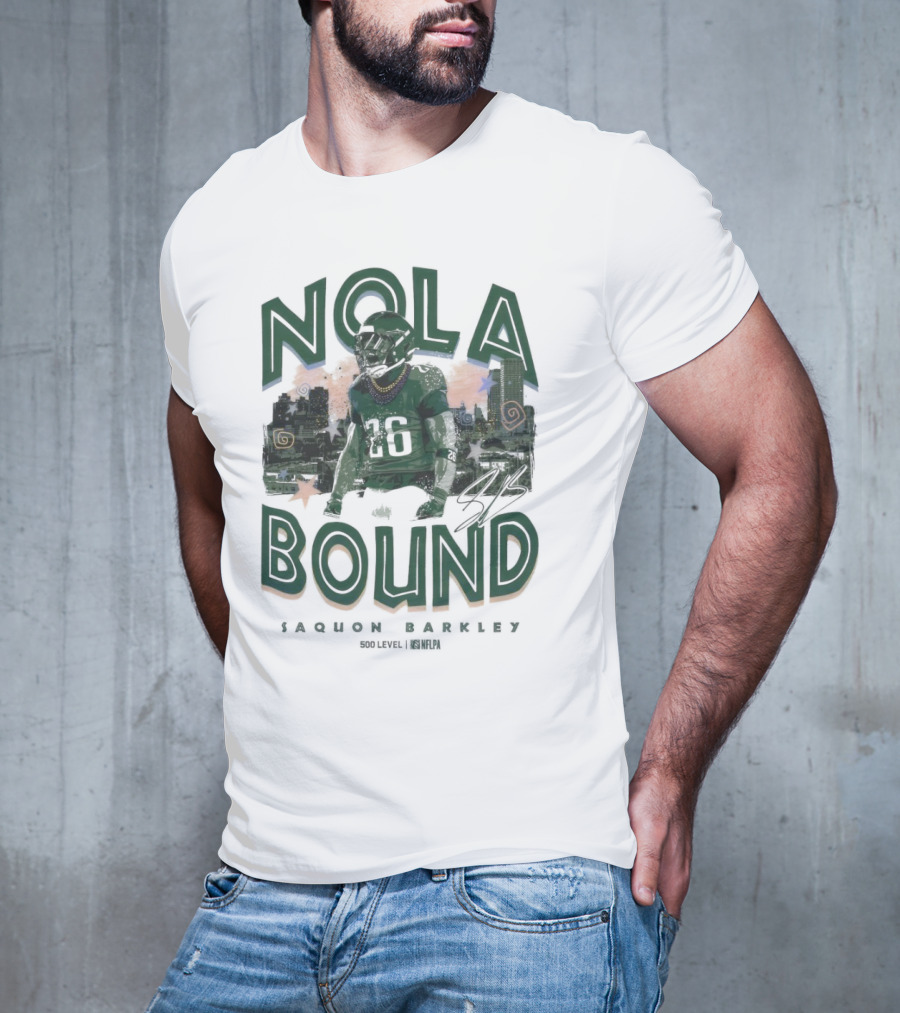 NOLA Bound Saquon Barkley Philadelphia Eagles NFLPA Signature T-Shirt