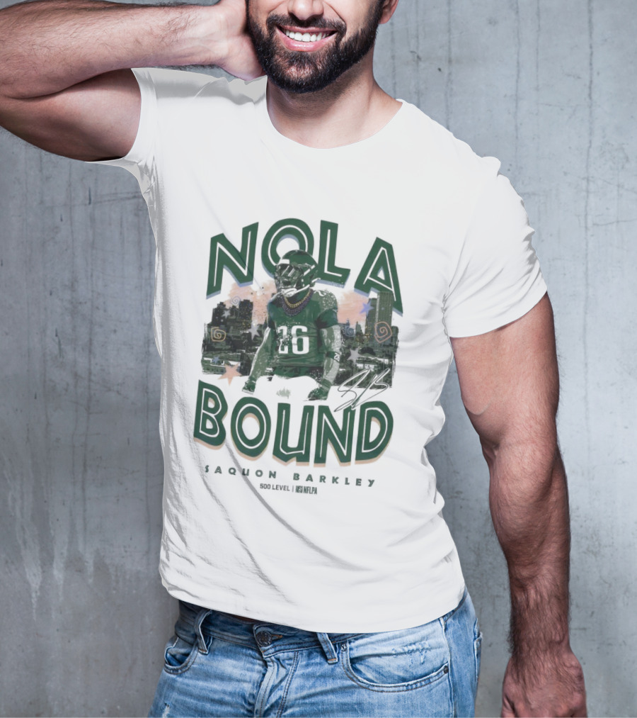 NOLA Bound Saquon Barkley Philadelphia Eagles NFLPA Signature T-Shirt