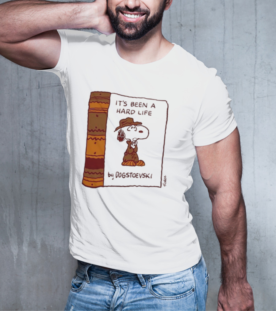 It's Been A Hard Life By Dogstoevski Snoopy Book Cover T-Shirt