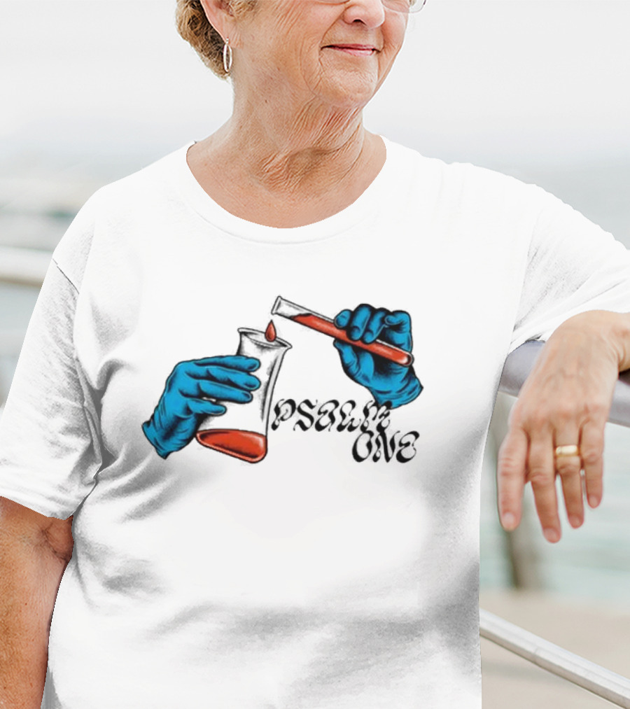 Science Of Psalm Blue Hands With Red Test Tube And Droplet T-Shirt