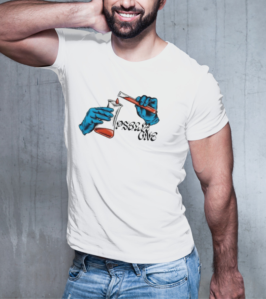 Science Of Psalm Blue Hands With Red Test Tube And Droplet T-Shirt