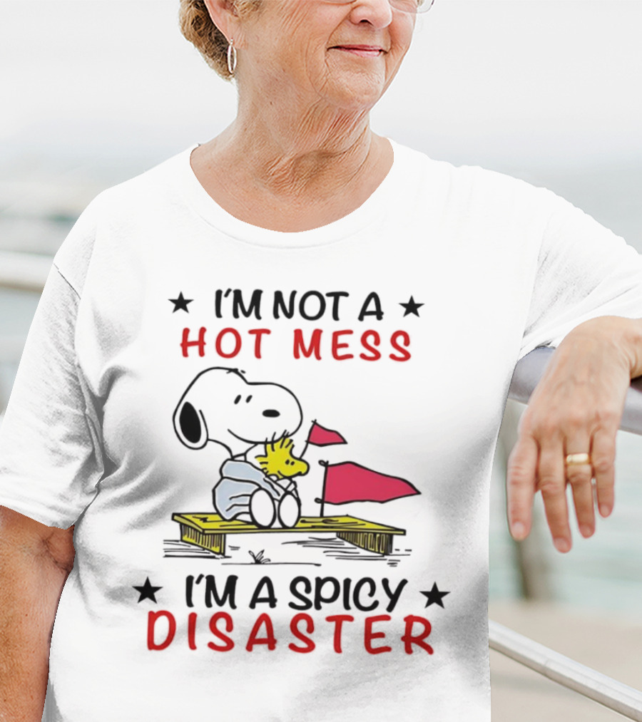 Snoopy I'm Not A Hot Mess I'm A Spicy Disaster Woodstock Hug Peanuts T-Shirt