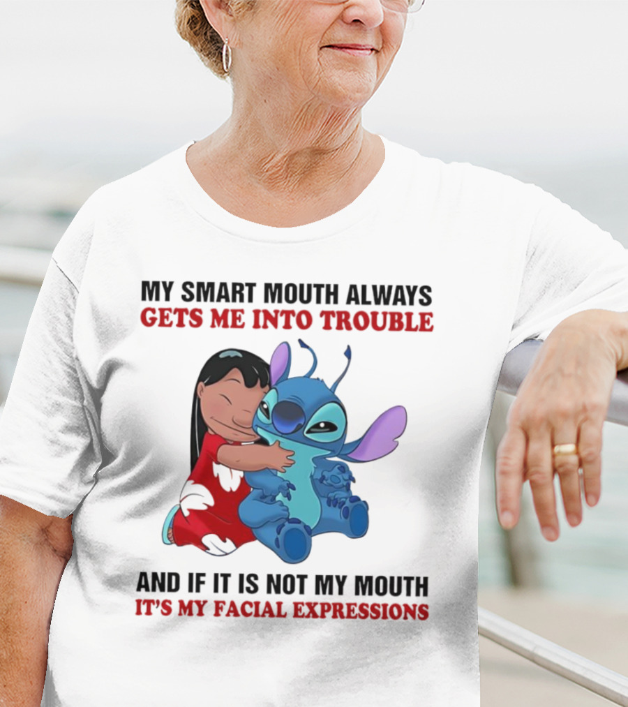 Lilo And Stitch My Smart Mouth Gets Me Into Trouble Facial Expressions T-Shirt